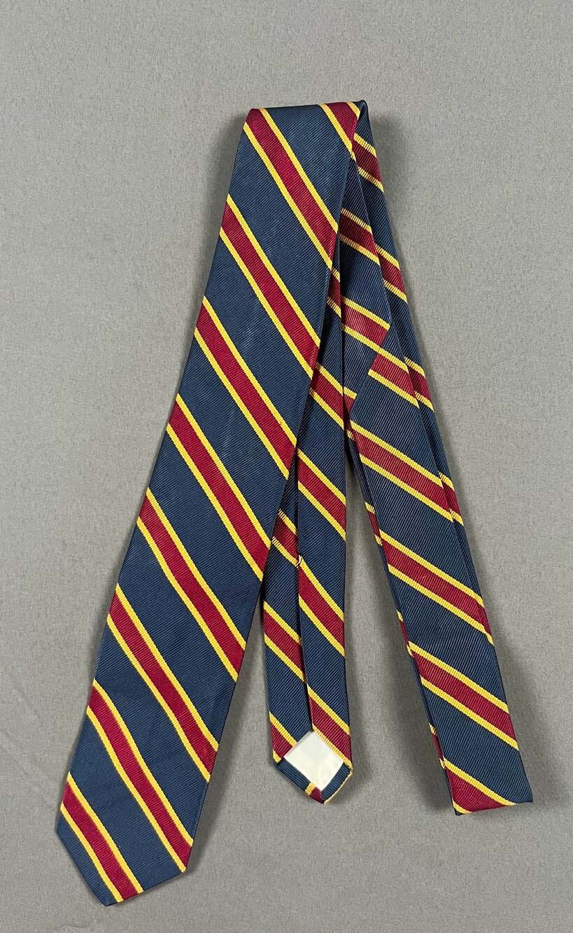 Brooks Brothers Makers Repp Striped Silk Necktie Navy Blue Burgundy Gold Woven i